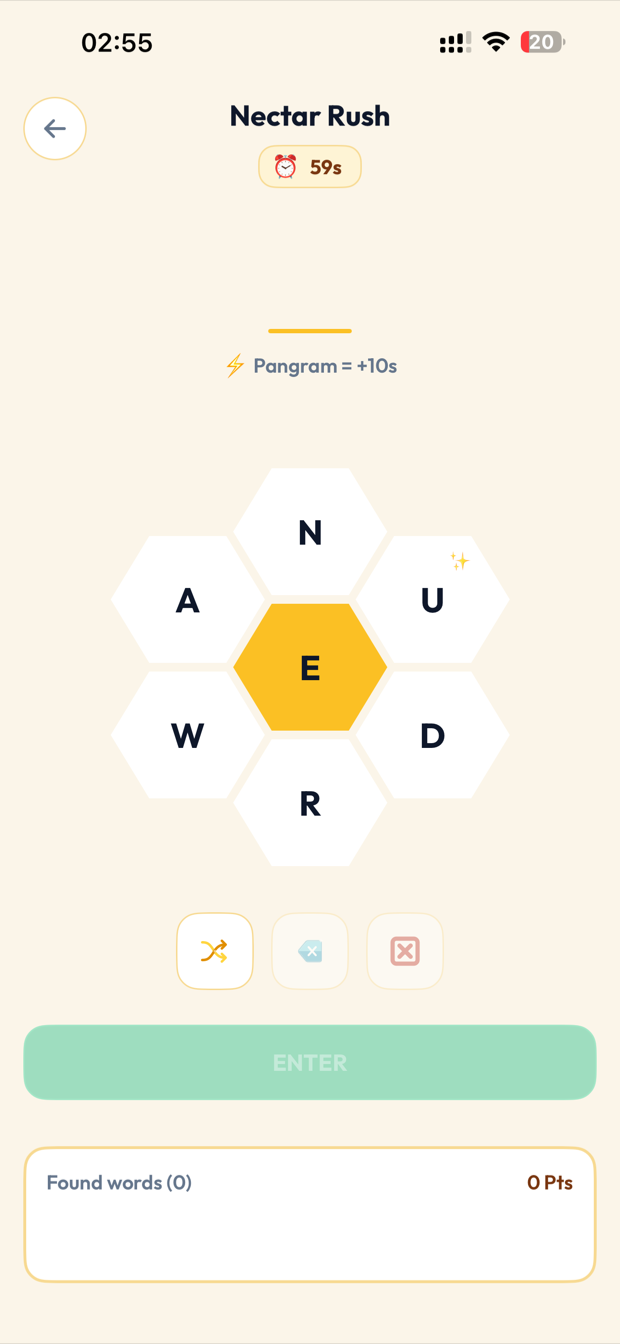 Nectar Rush, the timed word mode